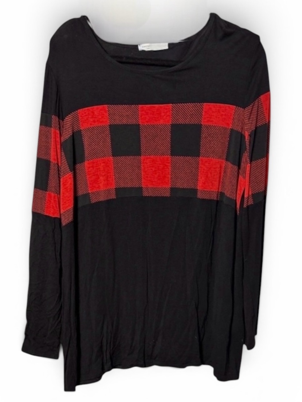 Chic Soul Buffalo Plaid Black and Red Women's Long Sleeve Top Size XL